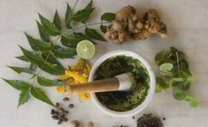 Chopped ingredients for healing compress